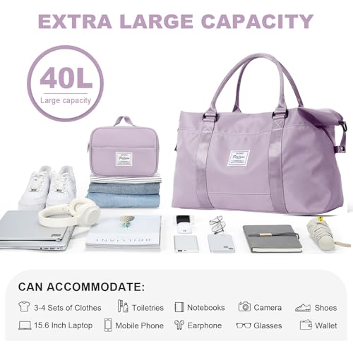 Travel Duffel Bags for Women,Carry-On Weekender Overnight Bag - color: Light Purple, size: Extra Large