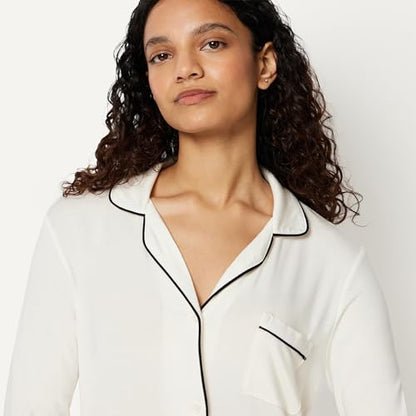 Amazon Essentials Women's Breathable Piped Nightshirt (Available in Plus Size) - color: Ivory, size: Small