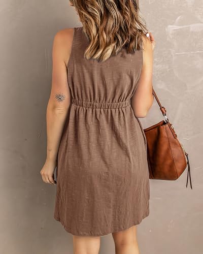 BTFBM Womens Summer Dresses 2026 Beach Vacation - color: Buttons Dark Khaki, size: Medium