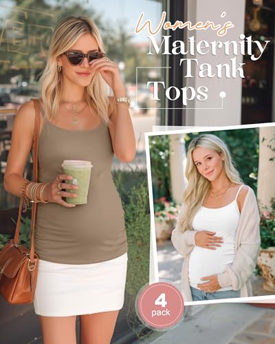 4 Pack Maternity Tank Tops - color: Khaki, Coffee, White, Black, size: Large