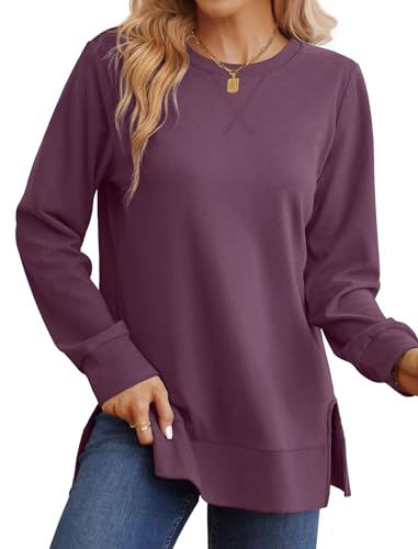 Saloogoe Sweatshirt for women Fall Outfits 2026 Fashion Long Sleeve Tops - color: 03-purple, size: XX-Large