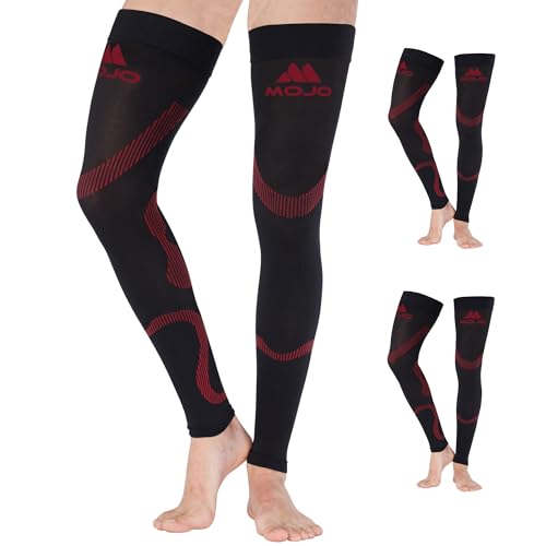 MOJO 3 Pairs Unisex Compression Thigh-High Sleeves, 20-30mmHg - color: Black/Red, size: 4X-Large