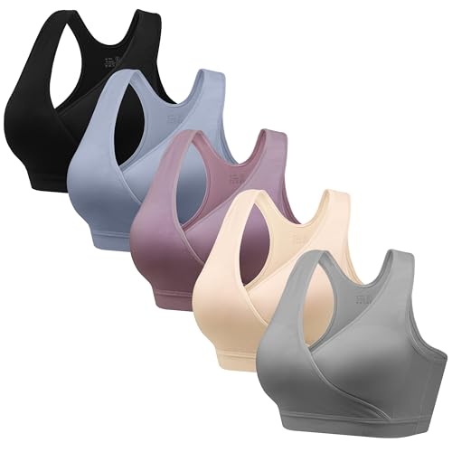 HBselect Maternity Nursing Sleep Bra for Breastfeeding Wireless Bralette - color: Black/Blue/Gray/Purplebean/Beige, size: Medium