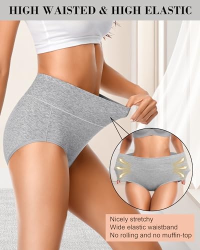 CULAYII Tummy Control Underwear for Women High Waisted Panties Full Coverage Cotton Postpartum Briefs Stretch Ladies Undies - color: Multicoloured D - 5 Pack, size: Medium