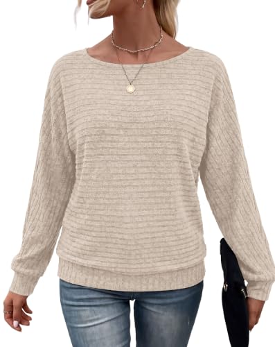 Sampeel Long Sleeve Shirts for Women Crewneck Tunic Tops Oversized Sweaters - color: Apricot, size: Small