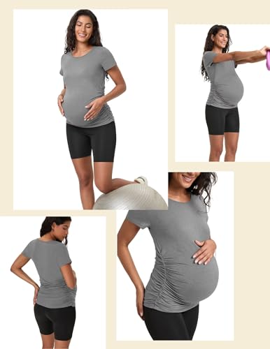 Happy.angel Women's Maternity Shirts Short Sleeve Pregnancy Top Tees - color: Light Grey, size: Large