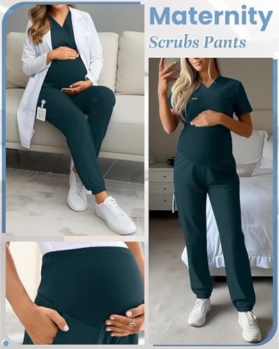Women's Maternity Scrub Pants Pregnancy Scrub - color: Caribbean Blue, size: Small