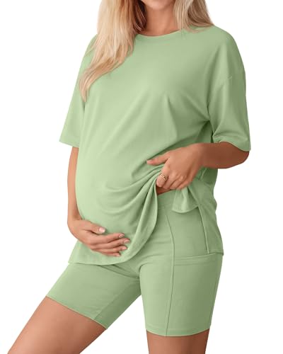 Huukeay Women's Maternity Set 2 Piece Outfits - color: Mint Green, size: X-Large