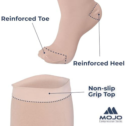 Mojo Compression Socks Women Knee High Stockings 20-30mmHg, Beige Medium - color: Beige, size: Medium