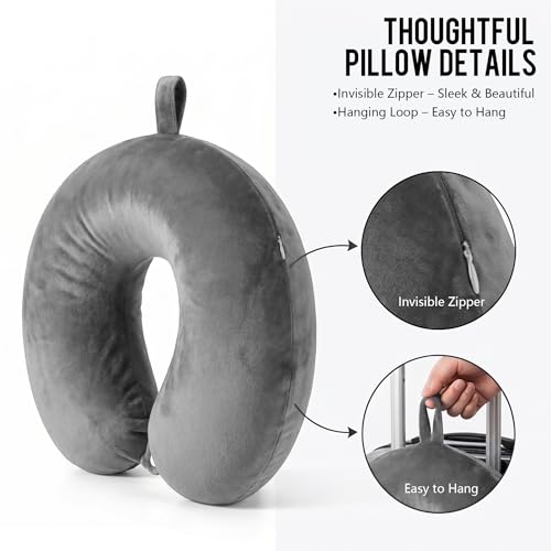 Travel Neck Pillow for Airplane with Pure Memory Foam(Smoky Grey) - color: Smoky Grey