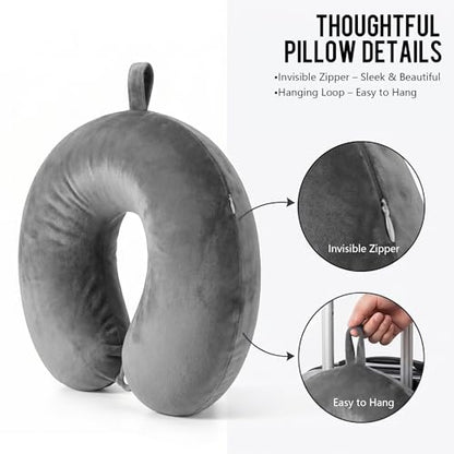 Travel Neck Pillow for Airplane with Pure Memory Foam(Smoky Grey) - color: Smoky Grey