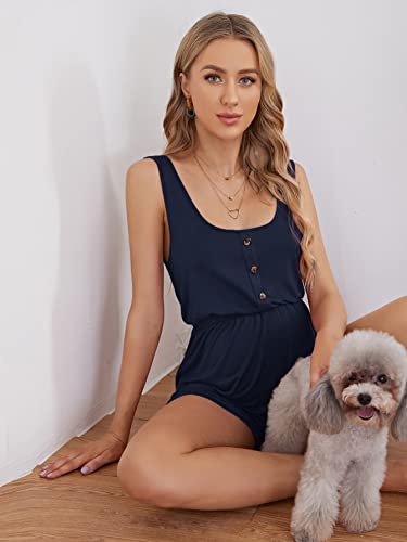 Verdusa Women's Maternity Romper Lightweight Button Jumpsuit Shorts - color: Dark Blue, size: Large