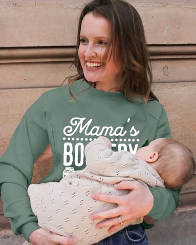 Maternity Nursing Sweatshirts for Women Friendly Zip Breastfeeding Pullover Top Mama's Boobery Print Clothes - color: Green, size: X-Large