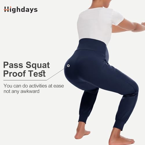 HIGHDAYS Maternity Pants with Pockets, Over Belly Thick Pregnancy Leggings - color: Navy Blue, size: Large
