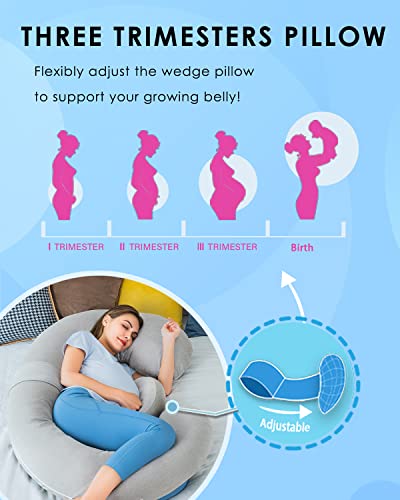 QUEEN ROSE Cooling E Shaped Pregnancy Pillows, Detachable Maternity Body Pillow for Sleeping, Grey - color: Grey
