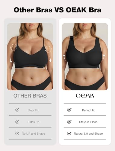 OEAK Women Wireless Jelly Bras Pull on Full Coverage Tshirt Bra - color: Black, size: XX-Large