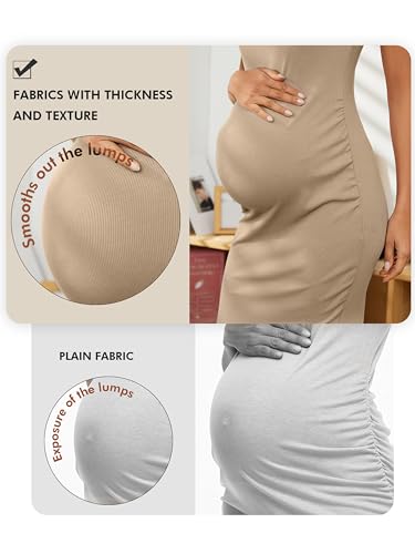 Ecavus Maternity Tank Dress, Maternity Bodycon Dress with Side Ruching - color: Oatmeal, size: Small