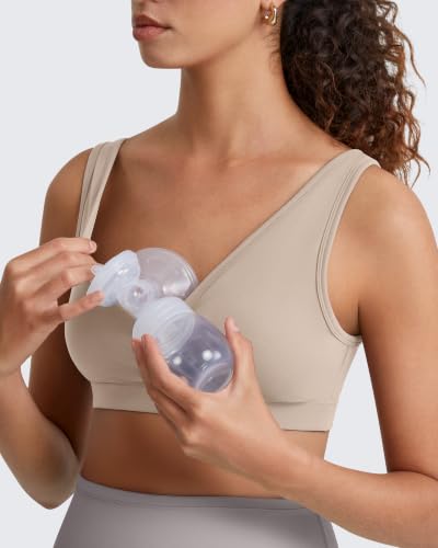 G4Free BareFeel Maternity Bra Wireless Nursing for Breastfeeding V Neck - color: Light Khaki, size: X-Small