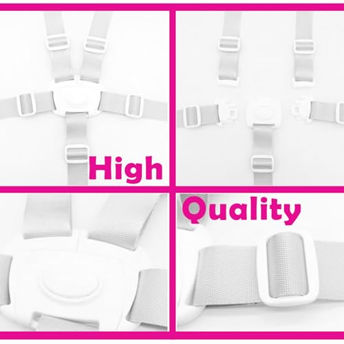 5 Point Harness Seat Belt Strap, High Chair Strap, Harness for Stroller Pushchair Pram Buggy, Shoulder Strap Belts (White) - color: White