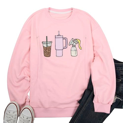 UNIQUEONE Nursing Sweatshirt Women Hidden Zip Breastfeeding Shirts - color: Pink-2, size: Large