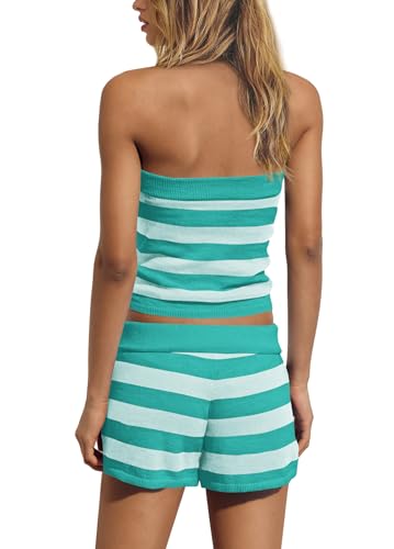 Panadila Womens Striped Lounge Set 2 Piece Outfits - color: Bright Teal Combo, size: X-Small