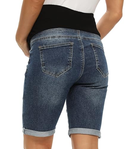Foucome Women's Materntiy Bermuda Jean Shorts - color: 44# Dark Blue, size: Medium
