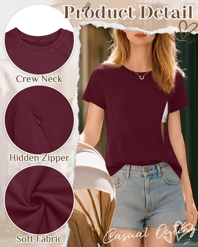 Huukeay 4 Pack Women's Nursing Breastfeeding T-Shirts - color: Wine Red, Navy Blue, White, Black, size: Medium