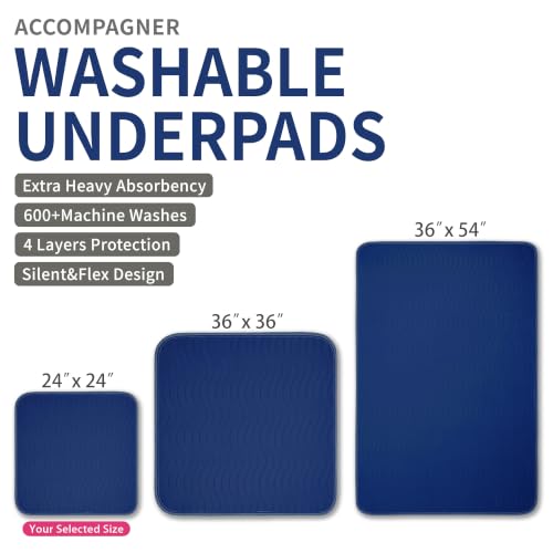 Accompagner Incontinence Bed Pads Washable Waterproof Underpads 24"x24" 4pc - color: Navy, size: 24"x24" (4 Pack)