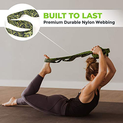 Physical Therapy Stretch Strap with 12 Loops - 1.5 Inch Width - color: Camo, style: Wide Grip