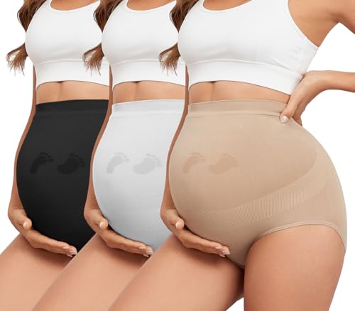 Maternity Underwear Seamless Belly Support Pregnancy Shapewear Under Dress - color: 1*black+1*white+1*nude, size: Medium