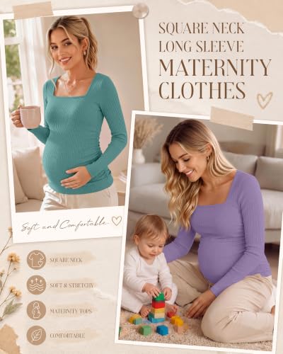 Huukeay 4 Pack Women's Maternity Shirts Ribbed Pregnancy Tops - color: Black, Dark Brown, Purple, size: Medium