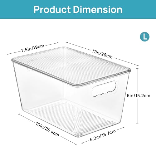 Vtopmart 6 Pack Clear Stackable Storage Bins with Lids and Handles, Large - size: L( 11"L x 7.5"W x 6"H)