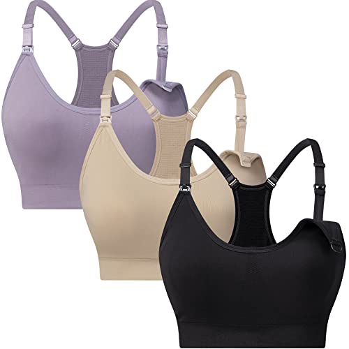 Suekaphin 3 Pack Sports Nursing Bra for Breastfeeding Supportive Bralette Pregnancy Maternity Wirefree Support for Women - color: Sort Na, size: Large