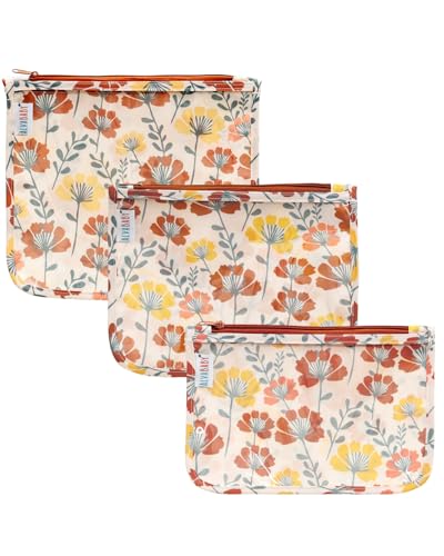 ALVA 3pcs Mess-Proof Travel Pouches,TSA Approved Toiletry Bag,Makeup Bag - color: Flower