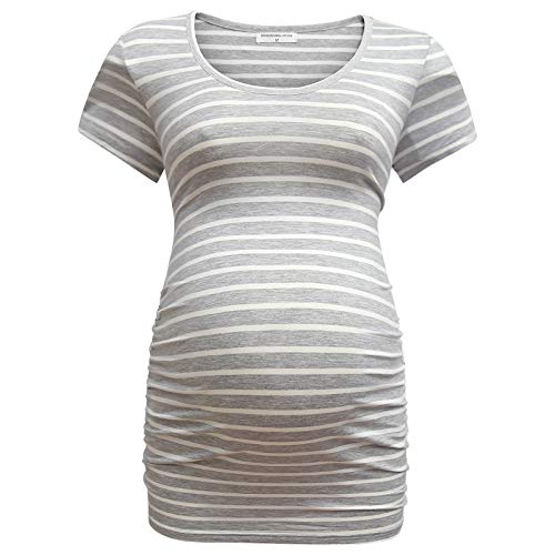 Bearsland Womens Maternity Tshirt 3 Packs Classic Side Ruched Tee Top Mama Pregnancy Clothes - color: Russetred++graywitstrip+mintgreen(3pcs), size: Medium