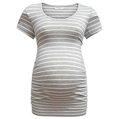Bearsland Womens Maternity Tshirt 3 Packs Classic Side Ruched Tee Top Mama Pregnancy Clothes - color: Russetred++graywitstrip+mintgreen(3pcs), size: Medium
