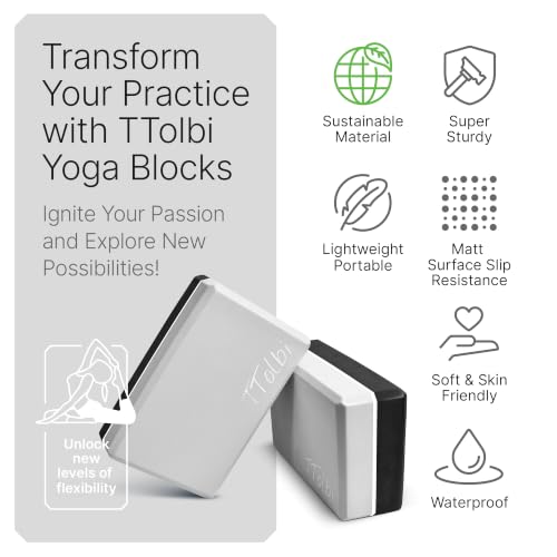 Yoga Blocks 2 Pack with Strap and Guide – Soft Non-Slip EVA Foam Blocks - color: Gray/Black - Stretch Band Gray