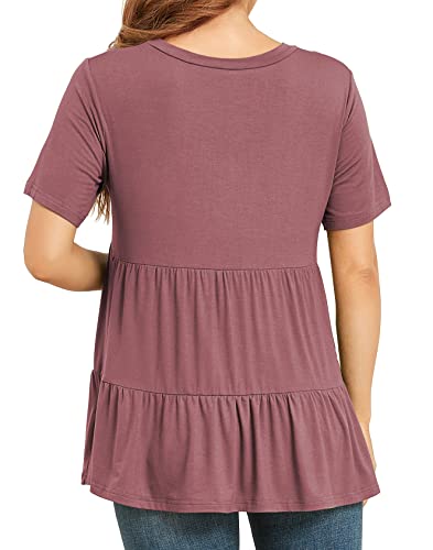Xpenyo Women's Maternity T Shirts Short Sleeve Tiered Basic Casual Pregnancy Top - color: Mauve, size: Medium