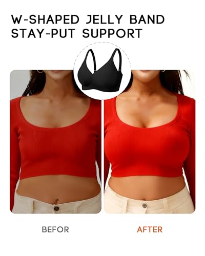 VQJ Women's Wireless Push Up Bra, Jelly Seamless Full Coverage T-Shirt Bra - color: Classic Black, size: Medium