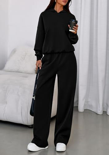 PRETTYGARDEN 2 Piece Lounge Sets for Women Matching Sweatsuits - color: Black, size: X-Large