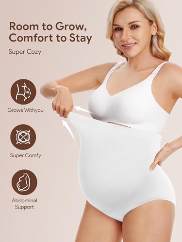 Maternity Underwear Over Bump, Pregnancy Panties Belly Support, Multi Pack - color: Black/Beige/Grey/Blue/Mauve, size: Medium