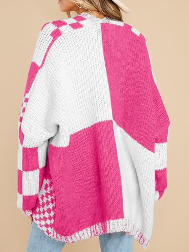 Saodimallsu Womens Checkered Cardigan Sweater - color: Pink, size: Large
