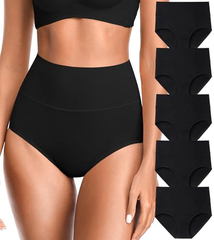 OLIKEME Womens High Waisted Underwear Tummy Control Cotton Full Coverage Ladies Panties Soft Stretch Briefs - color: Black-5 Pack, size: XX-Large