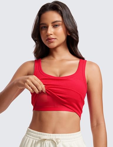 CRZ YOGA Ribbed U Neck Crop Tank Tops - color: Deep Red, size: Small