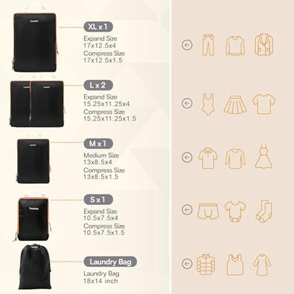 6 Set Large Compression Packing Cubes for travel. - color: Black