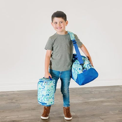 Wildkin Kids Overnighter Duffel Bag – Carry-On Size, Ideal for School & Sleepovers – Confetti Blue - color: Confetti Blue