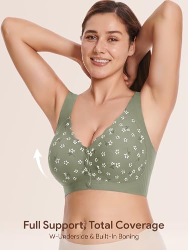 Wireless Front Close Bras for Women, Jelly Post Surgery Push Up Bralettes - color: Green, size: Medium