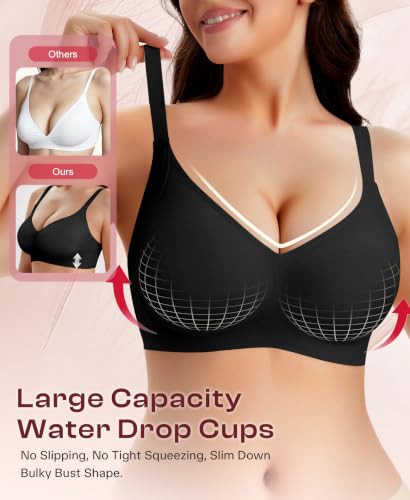 Werena Jelly Minimizer Bras for Women Wireless Plus Size Push Up Bra - color: Black, size: Medium