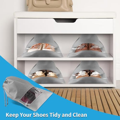 Grey Travel Shoe Bags - 10 Pcs Non-Woven Packing Bags with Clear Window - color: Grey, style: 10 Pack