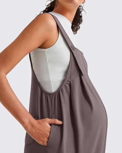 G4Free EverGoing Maternity Overall Dress Adjustable Straps Pregnancy Jumpsuits Dresses with Pockets Casual Work - color: Taupe, size: Large
